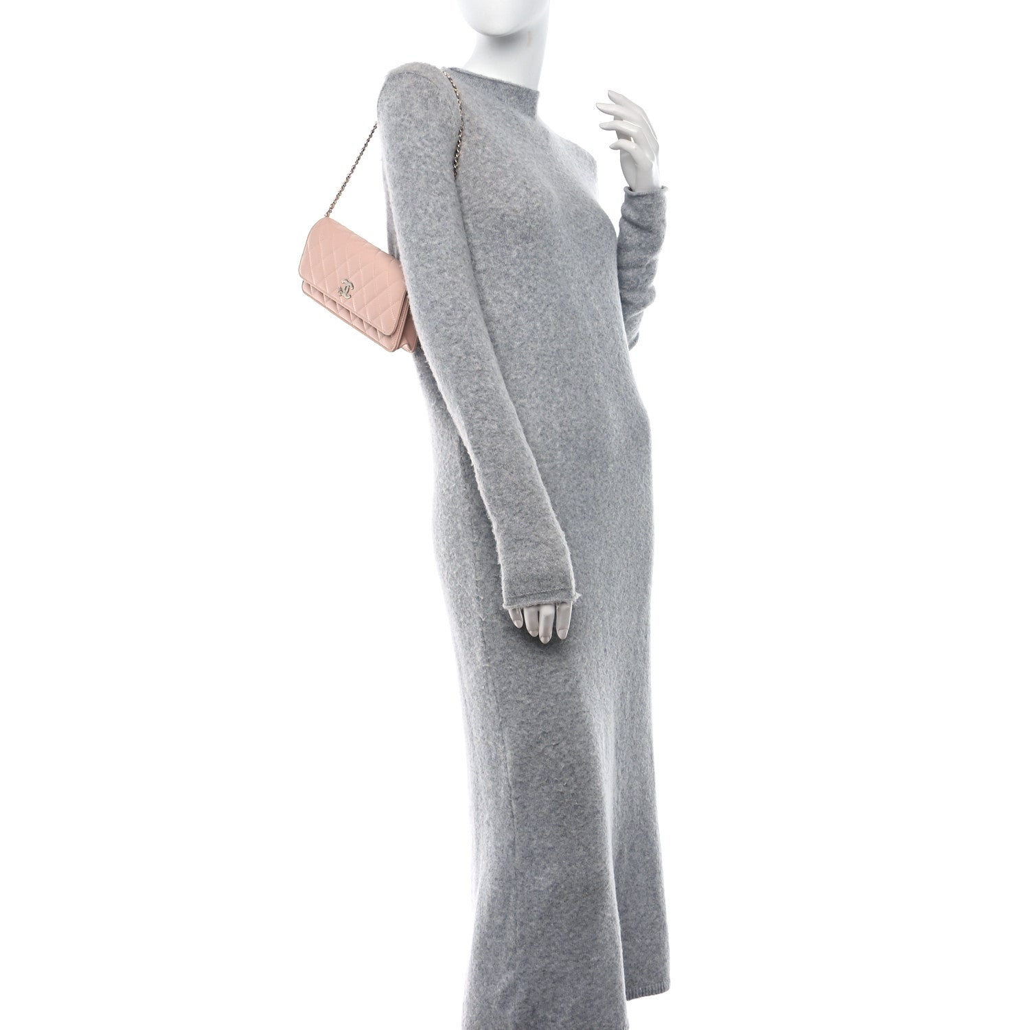 Chanel Lambskin Quilted Crystal Star Long Clutch With Chain Light Pink 2 of 9