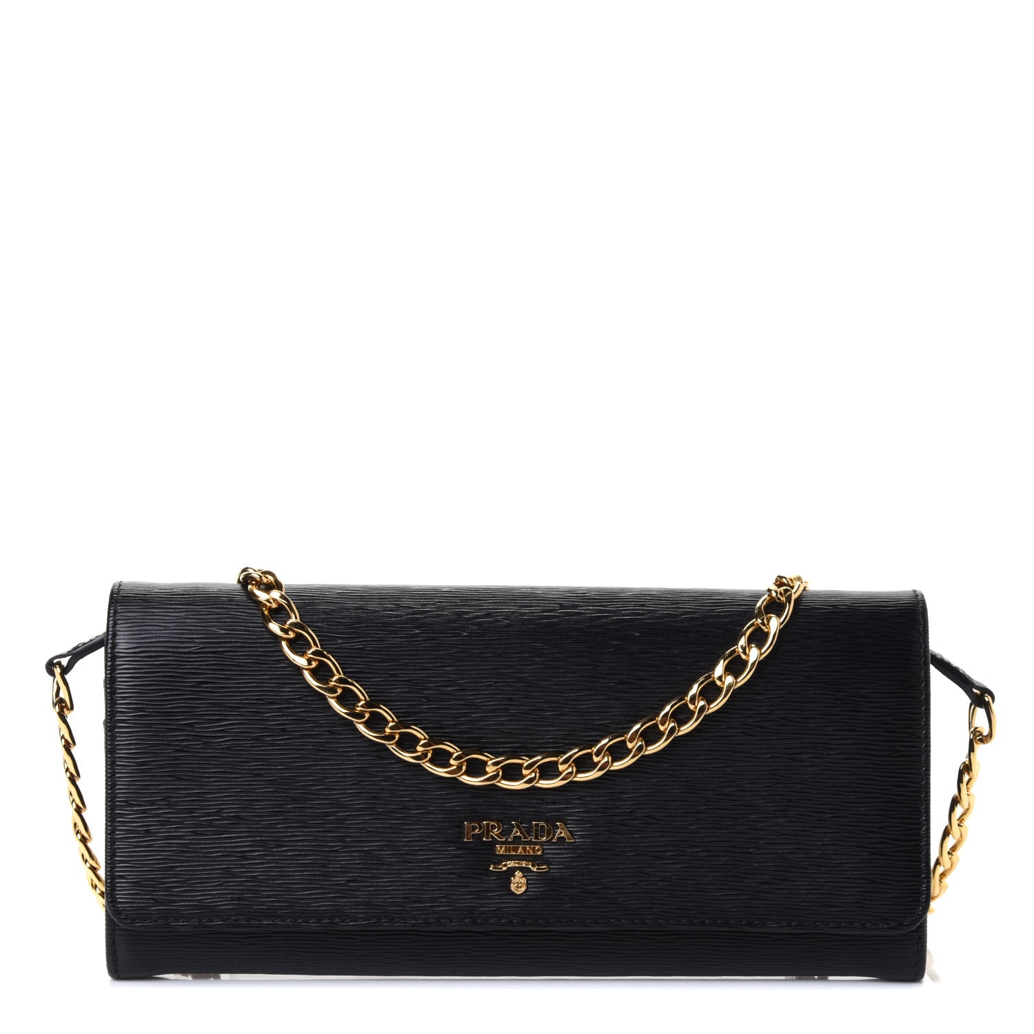 Prada Vitello Move Metal Oro Chain Wallet Black 1 of 4