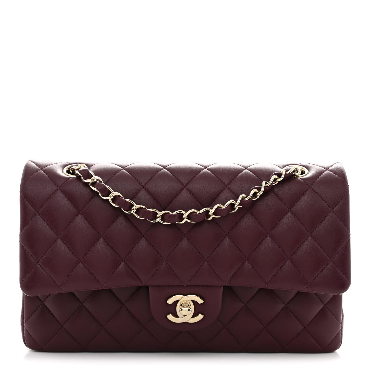 Lambskin Quilted Medium Double Flap Burgundy