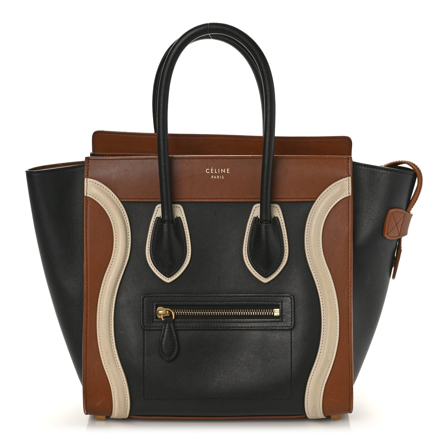 Satin Calfskin Mini Tri-Color Luggage Black Tan