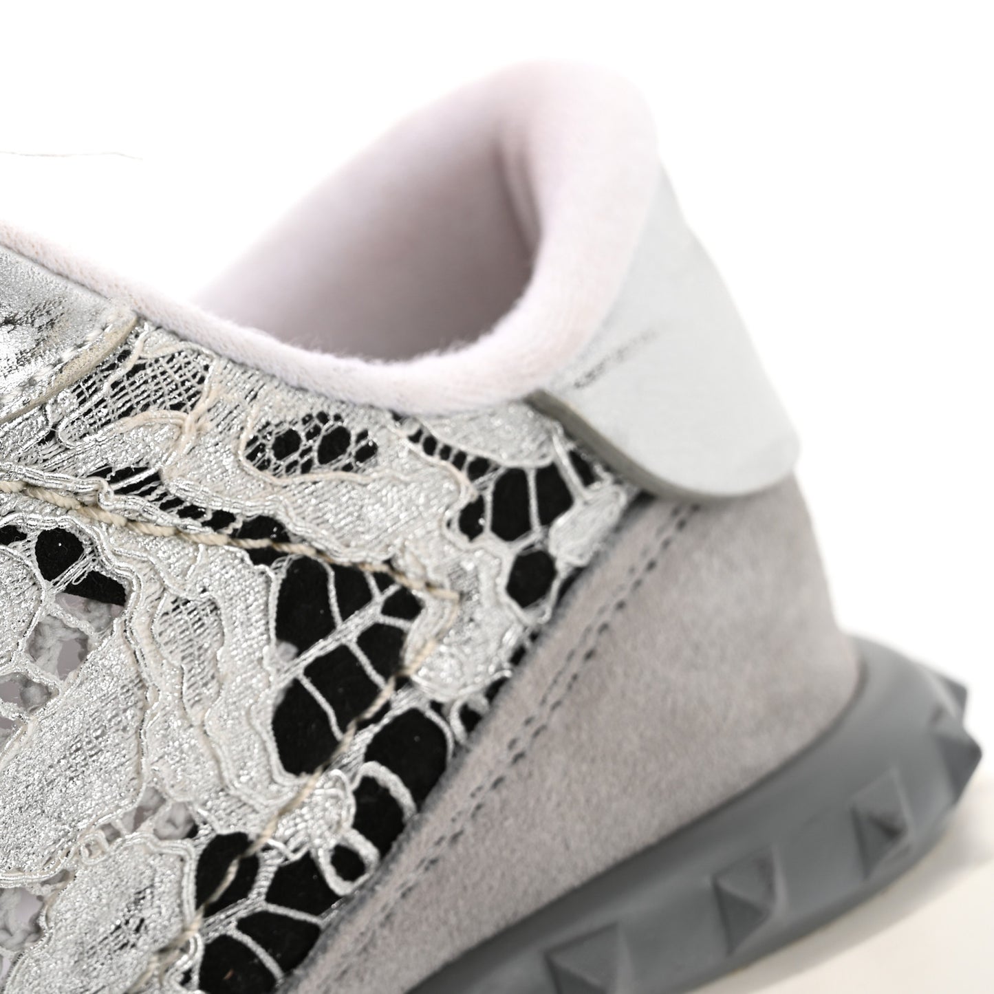 Metallic Calfskin Lace Mesh Lacerunner Sneaker 38.5 Silver Pastel Gray