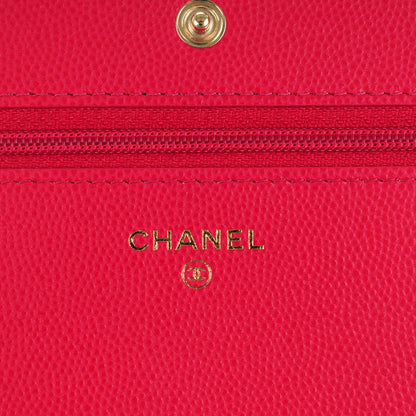 Chanel Caviar Camellia Embossed Wallet On Chain WOC Fuschia 6 of 8
