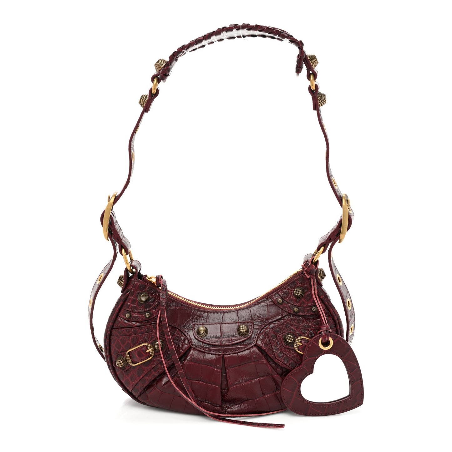 Extra Supple Calfskin Crocodile Embossed Le Cagole Shoulder Bag XS Dark Red