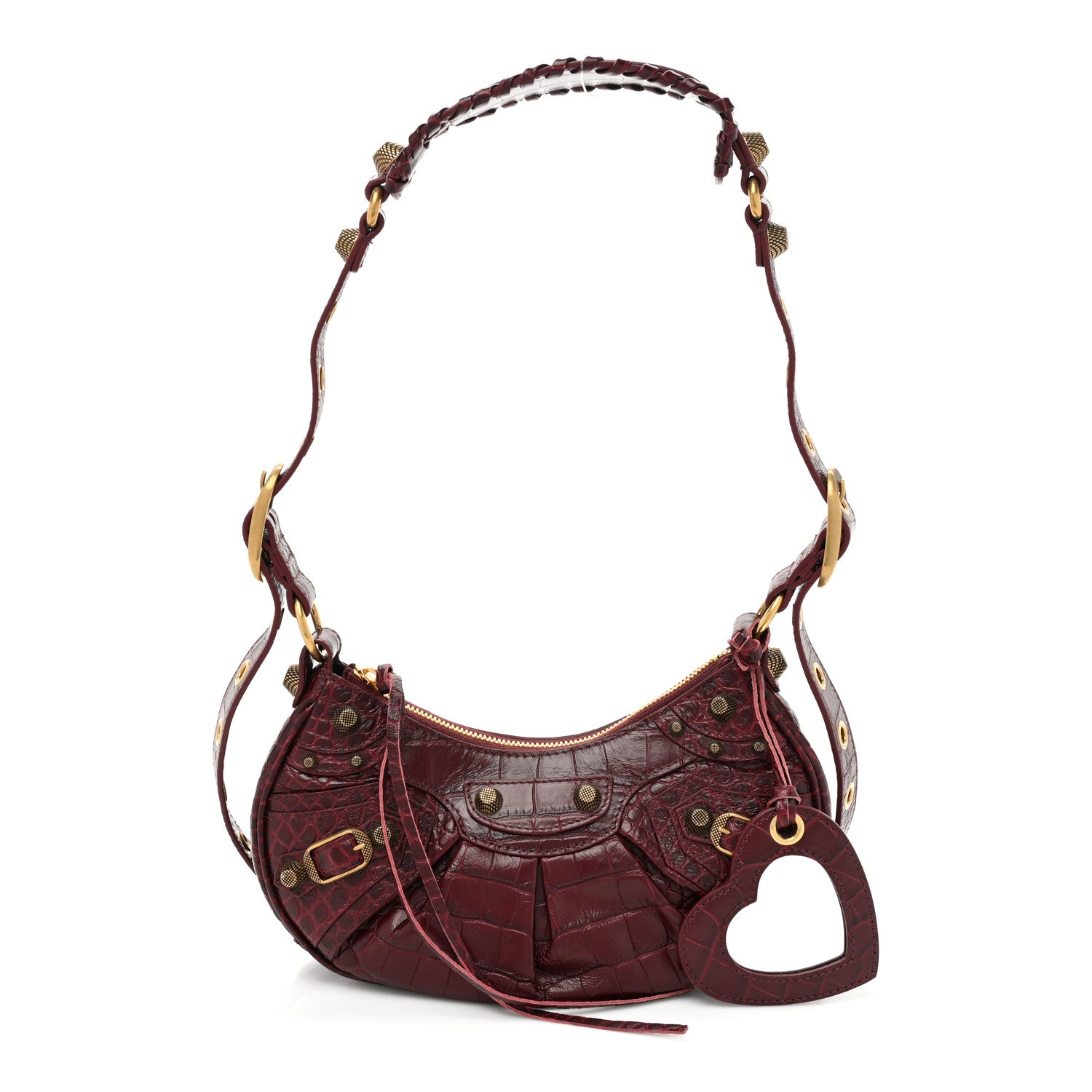Balenciaga Extra Supple Calfskin Crocodile Embossed Le Cagole Shoulder Bag XS Dark Red 1 of 9