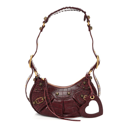Balenciaga Extra Supple Calfskin Crocodile Embossed Le Cagole Shoulder Bag XS Dark Red 1 of 9