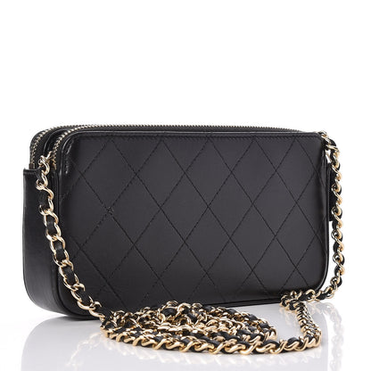 Chanel Metallic Lambskin Flat Quilted Clutch With Chain Black 3 of 9