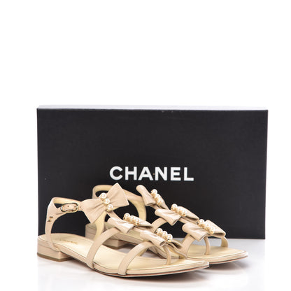Chanel Lambskin Bow Pearl CC Thong Sandals 41 Beige 13 of 13
