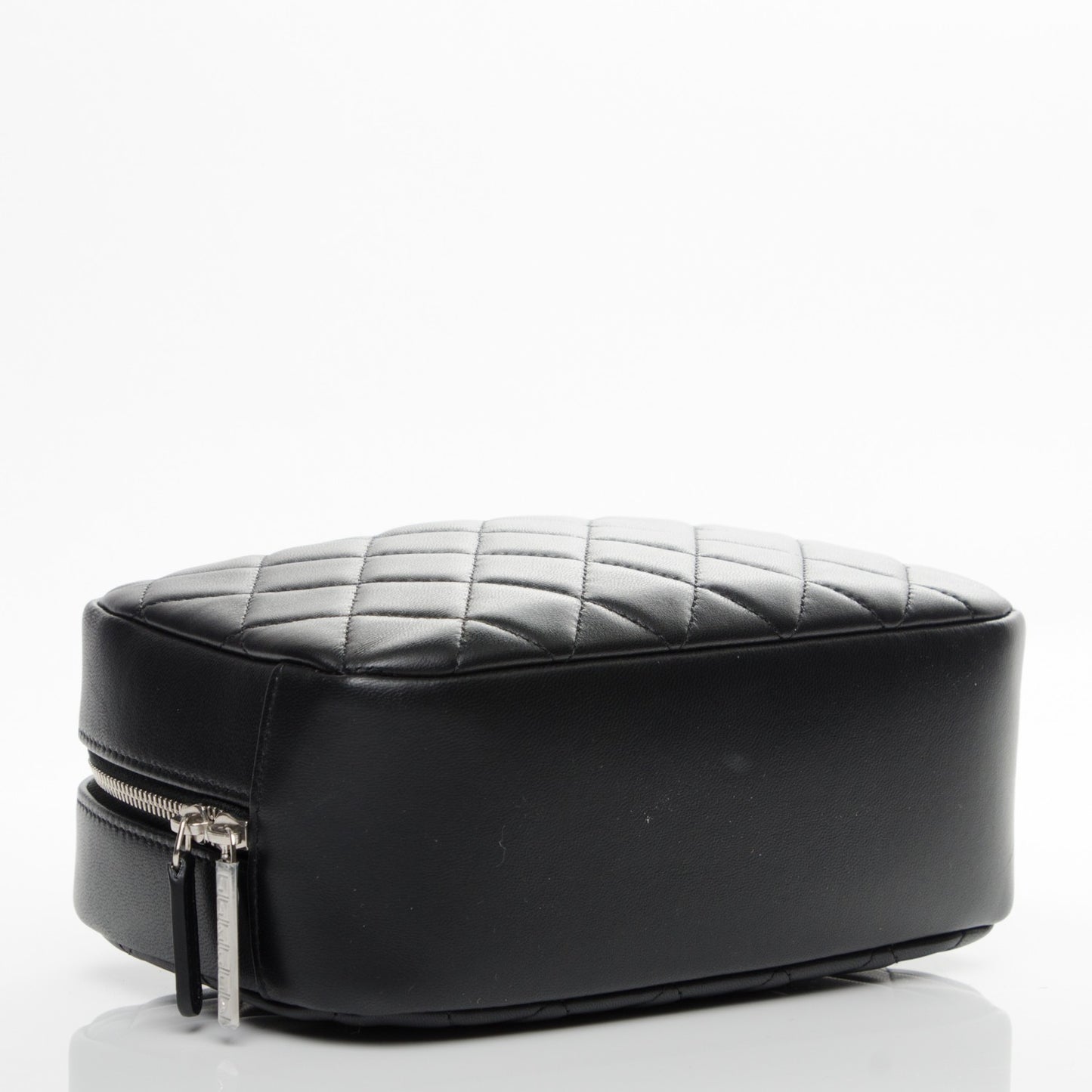 Lambskin Quilted Medium Curvy Pouch Cosmetic Case Black