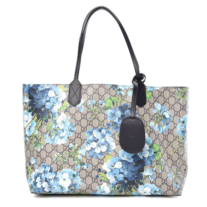 Gucci GG Supreme Monogram Blooms Medium Reversible Tote Beige Blue Navy 1 of 6