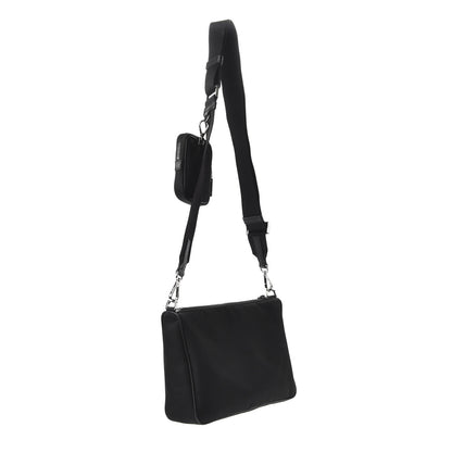 Prada Tessuto Nylon Saffiano Pocket Zippered Shoulder Bag Black 3 of 10