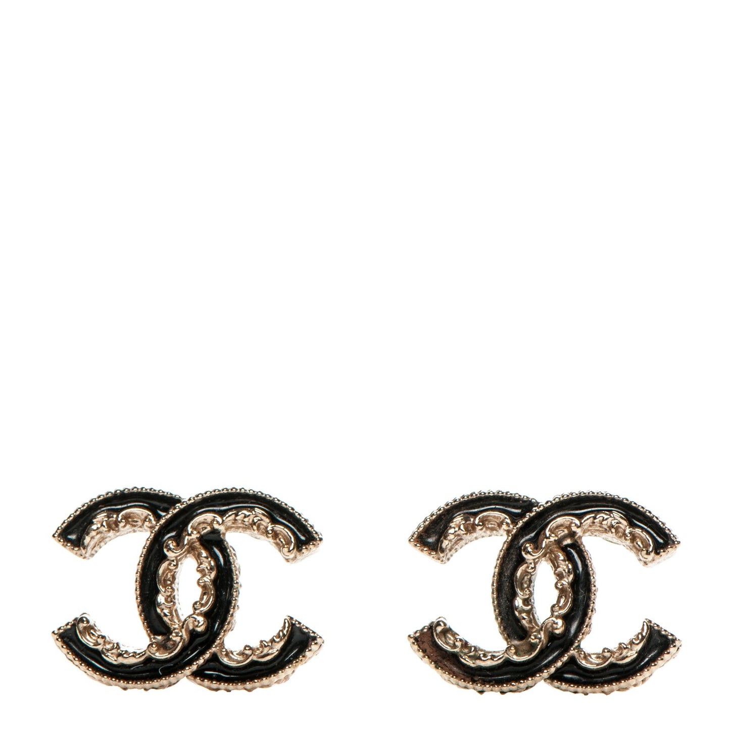 Enamel CC Baroque Earrings Black Gold