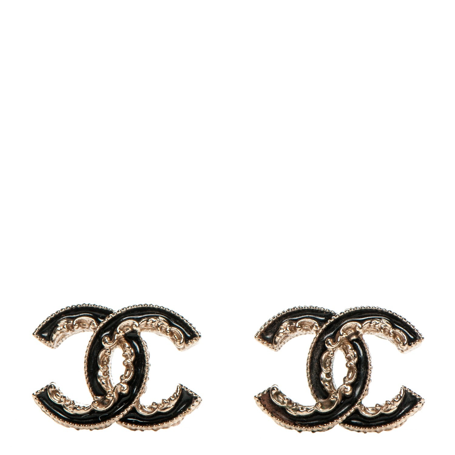 Chanel Enamel CC Baroque Earrings Black Gold 1 of 5