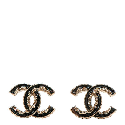 Chanel Enamel CC Baroque Earrings Black Gold 1 of 5