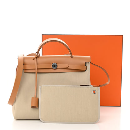 Hermes Military Toile Vache Hunter Horseshoe Herbag Zip Retourne 31 PM Beton Naturel 13 of 13