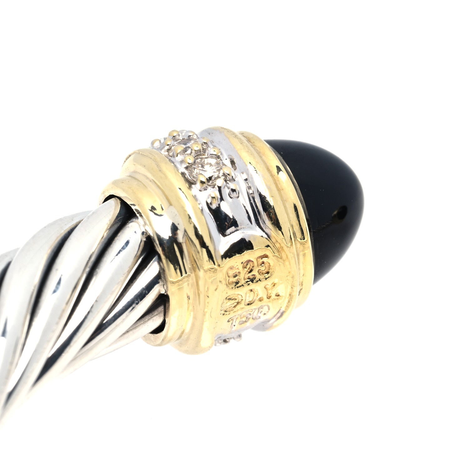 David Yurman Sterling Silver 18K Yellow Gold Diamond Black Onyx 7mm Cabochon Cable Classics Bracelet 3 of 4