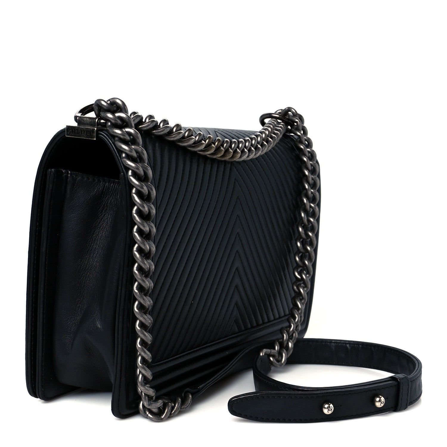 Chanel Calfskin Chevron Quilted New Medium Boy Flap Black 3 of 11