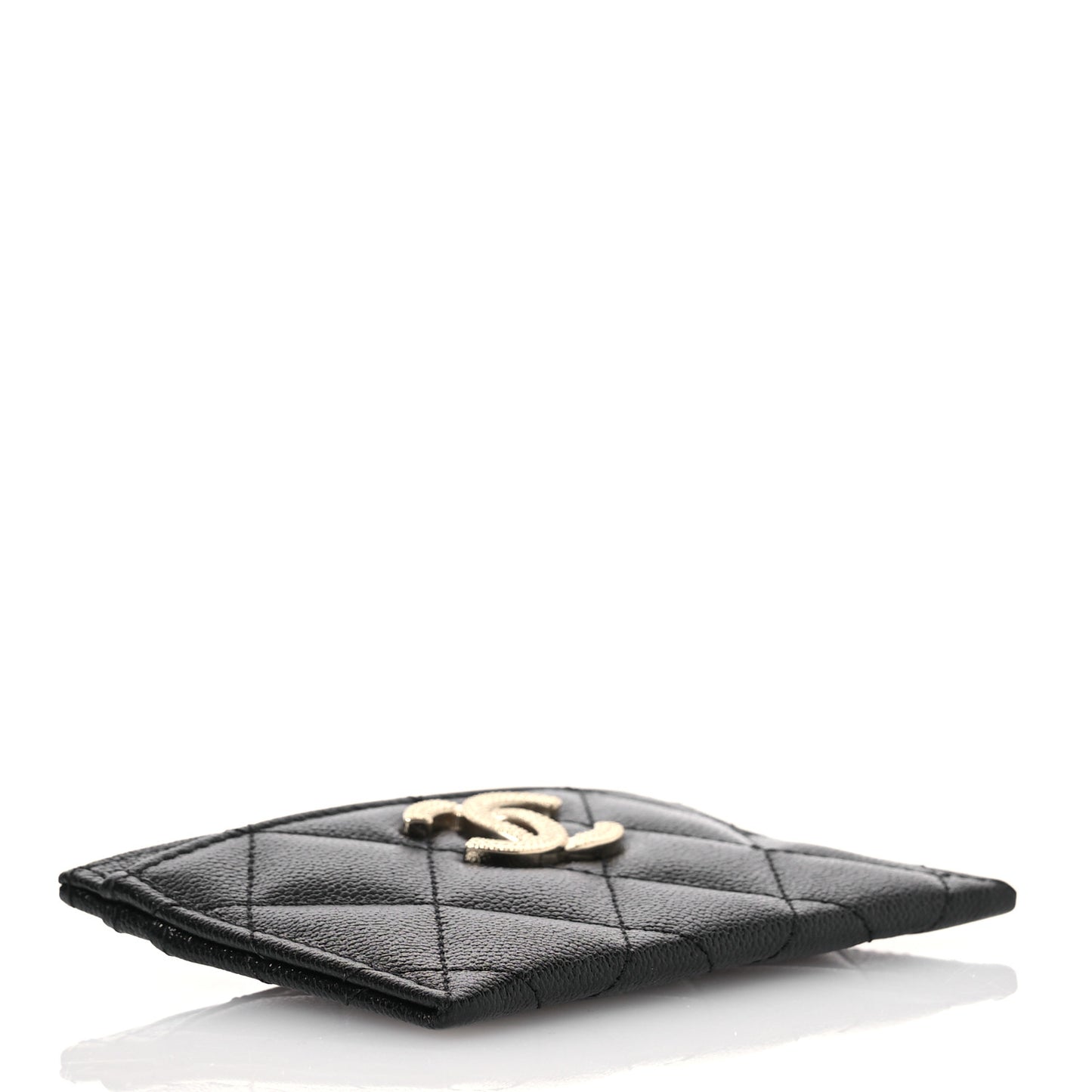 Caviar Quilted Studded CC Card Holder Black