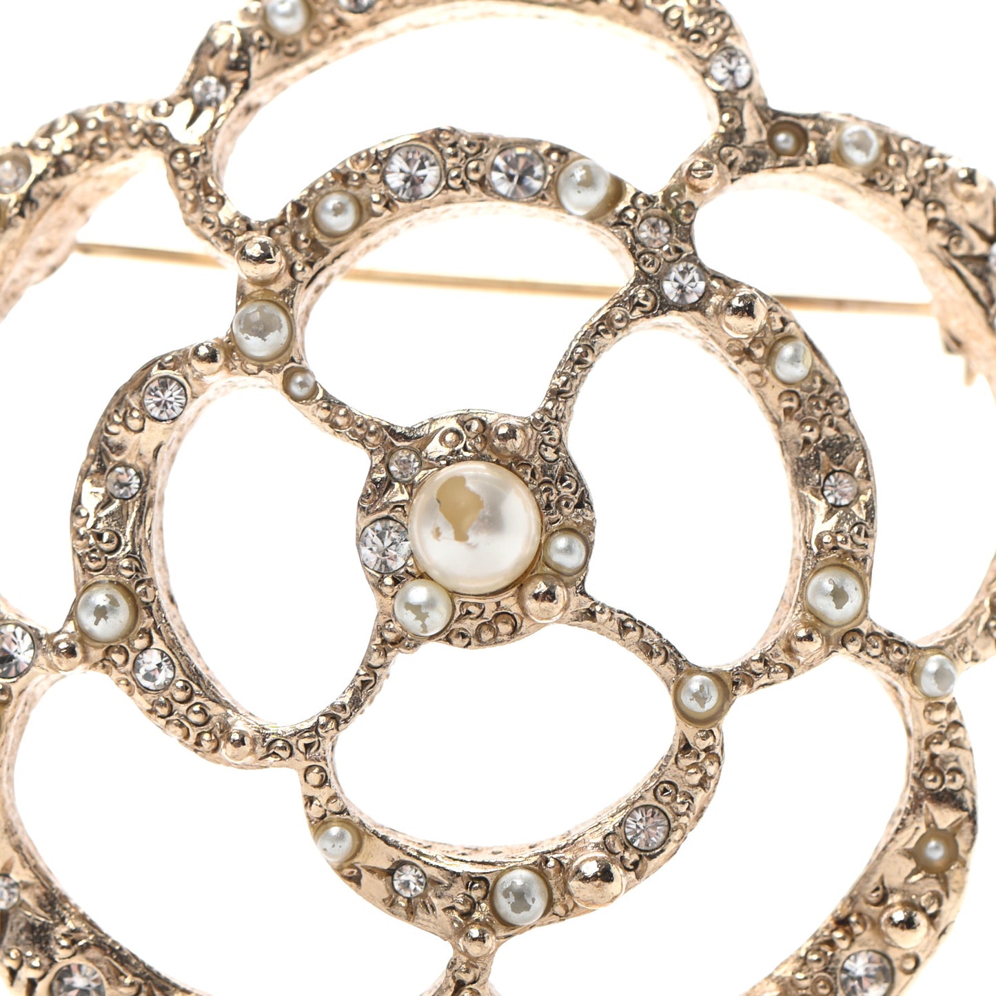 Pearl Crystal CC Camellia Brooch Light Gold
