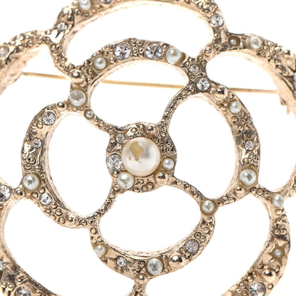 Chanel Pearl Crystal CC Camellia Brooch Light Gold 7 of 7