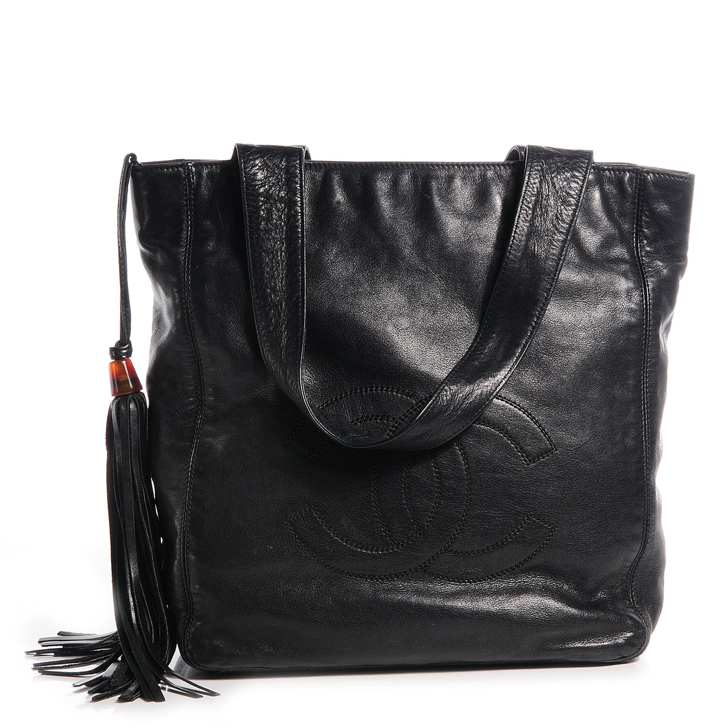 Lambskin CC Tassel Shoulder Bag Black