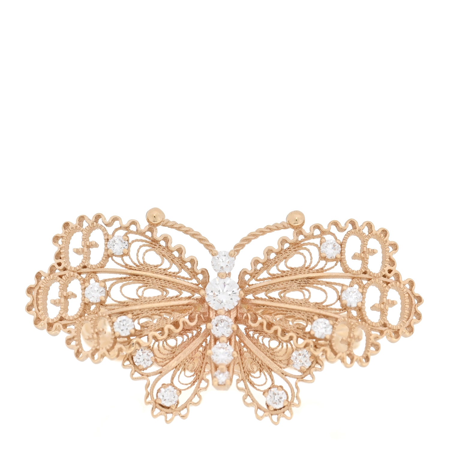Gucci 18K Yellow Gold Diamond Butterfly Ring 53 6.25 1 of 4