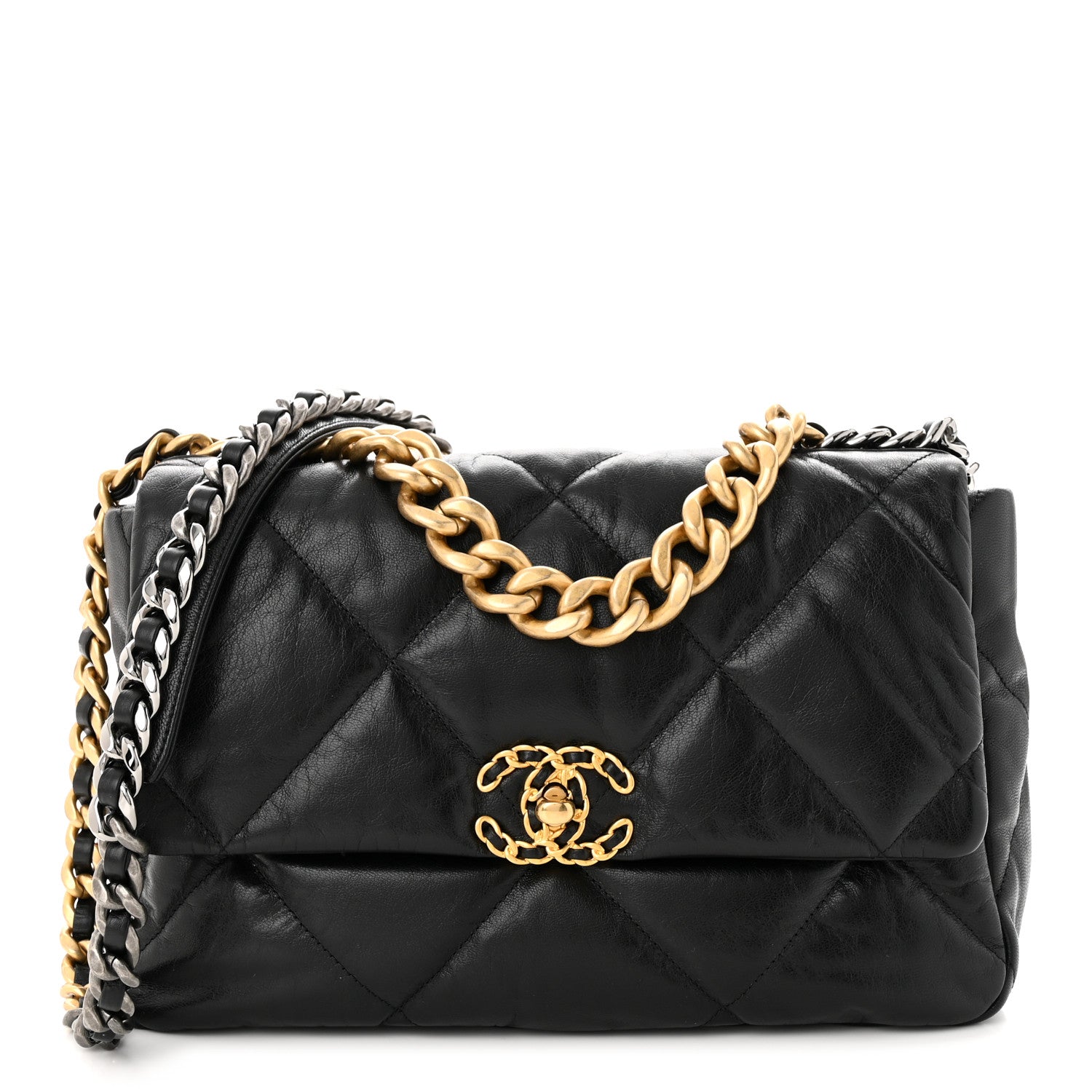 Chanel Shiny Goatskin Quilted Large Chanel 19 Flap Black 1 of 11
