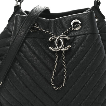 Chanel Deerskin Chevron Small CC Chain Bucket Bag Black 8 of 10