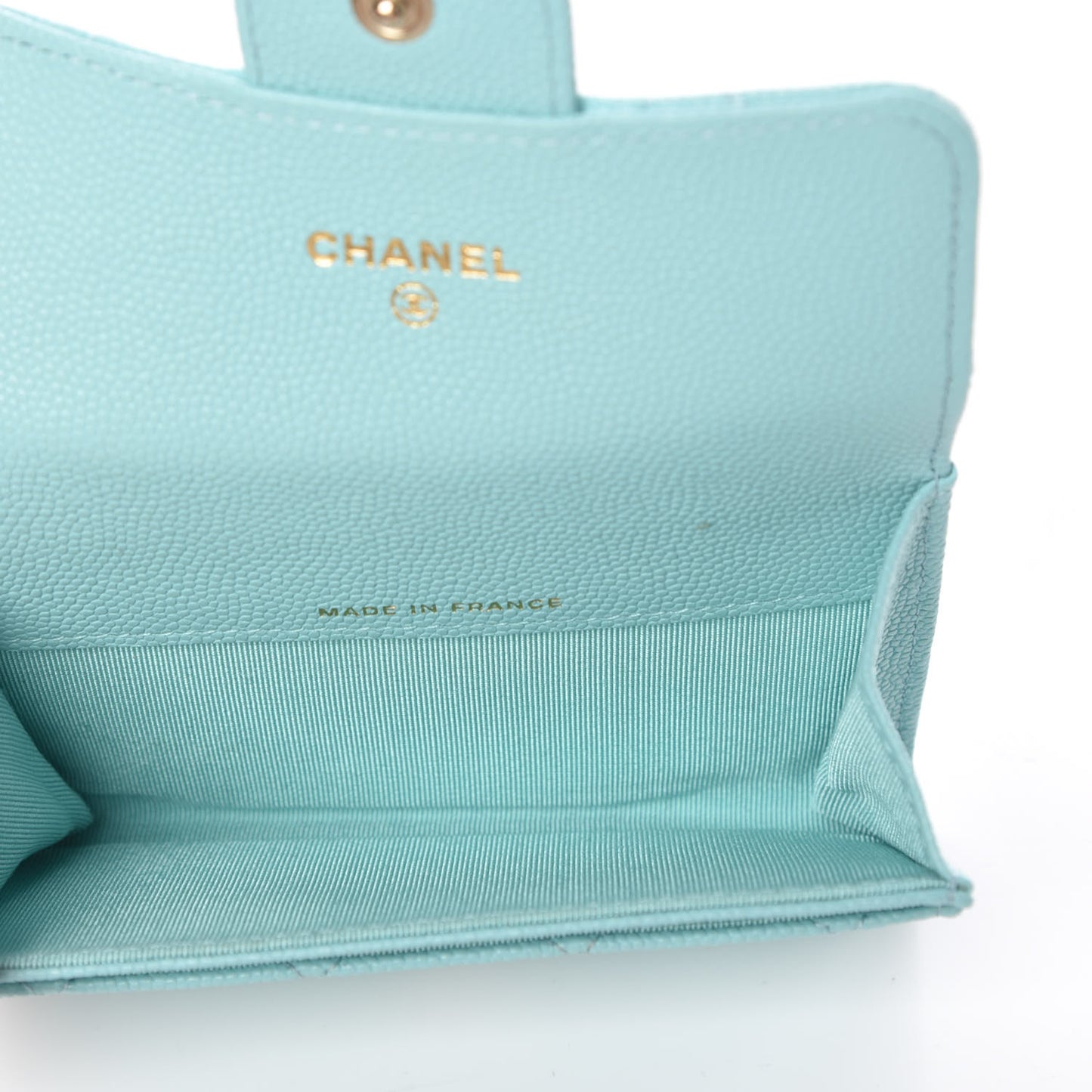 Caviar Quilted Flap Card Holder Light Blue