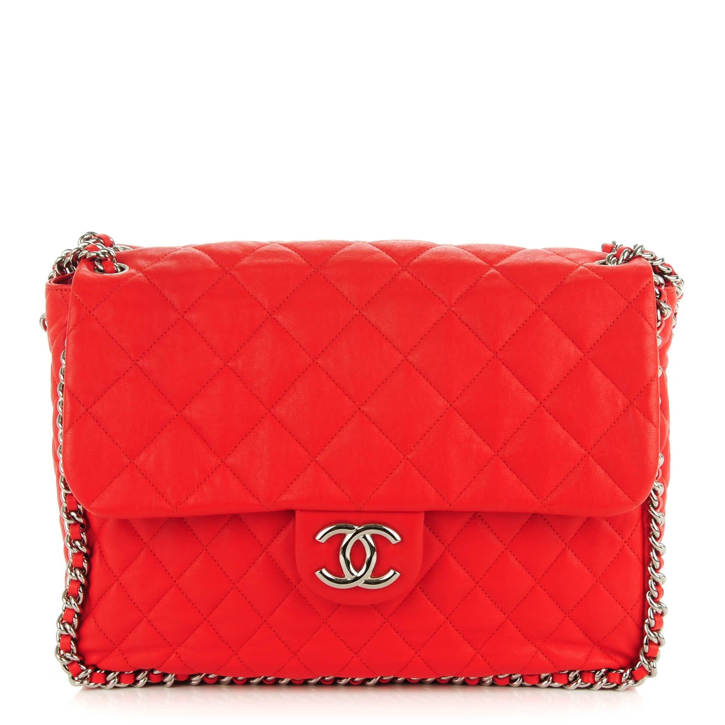 Washed Lambskin Quilted Maxi Chain Around Flap Red