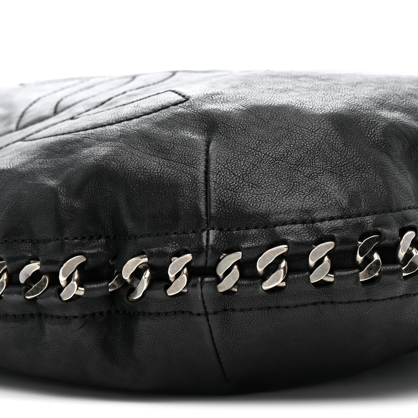 Calfskin Modern Chain Rhodoid Hobo Black