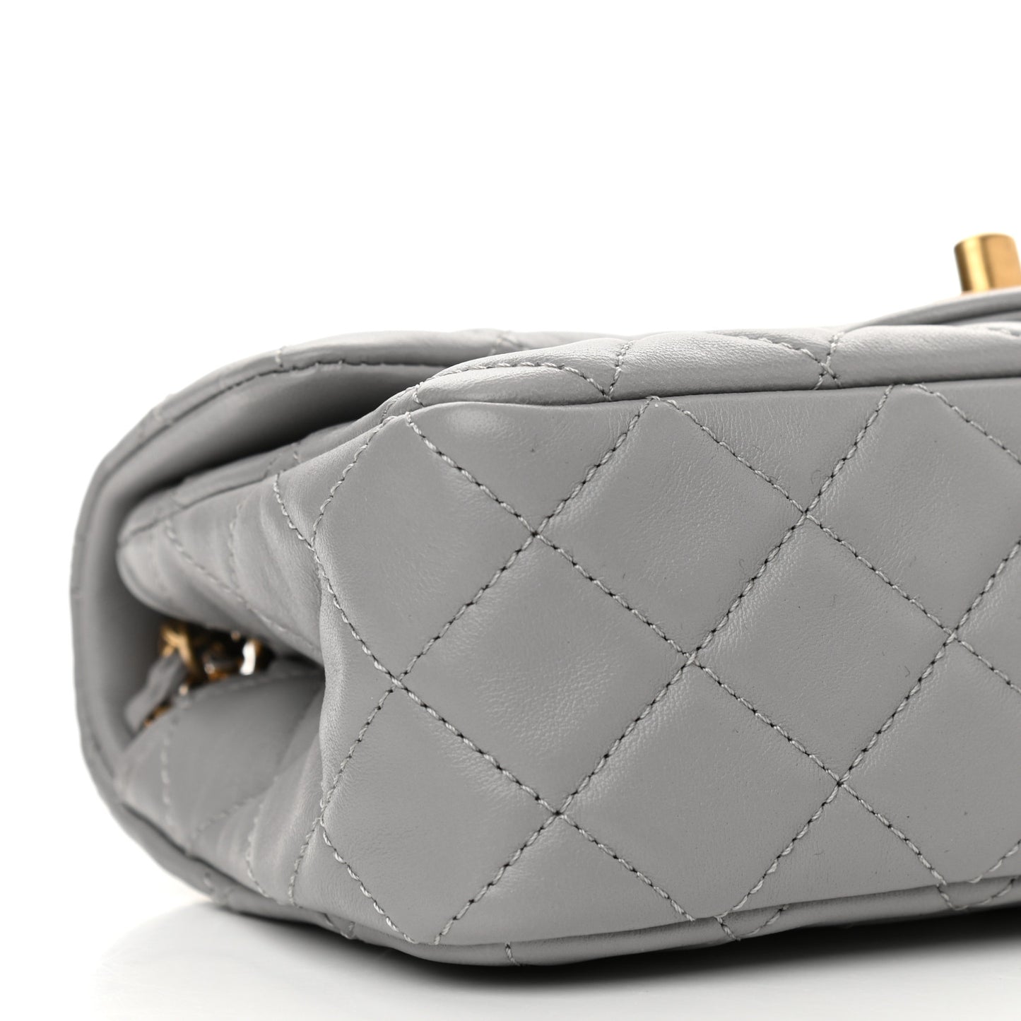 Lambskin Quilted Mini Rectangular Pearl Crush Flap Grey