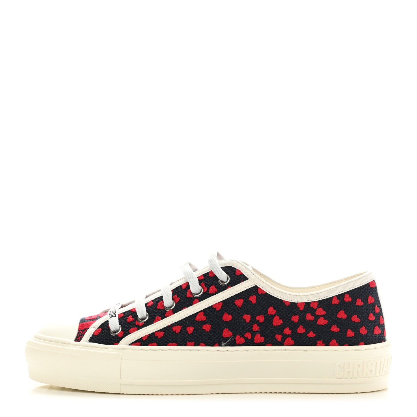 Canvas Pop Heart Embroidered Womens Walk'N'Dior Low Top Sneakers 38 Deep Blue Red