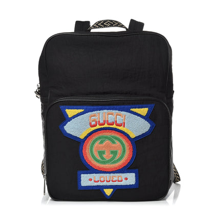 Gucci Nylon Twill 80s Logo Patch Backpack Black 1 of 8