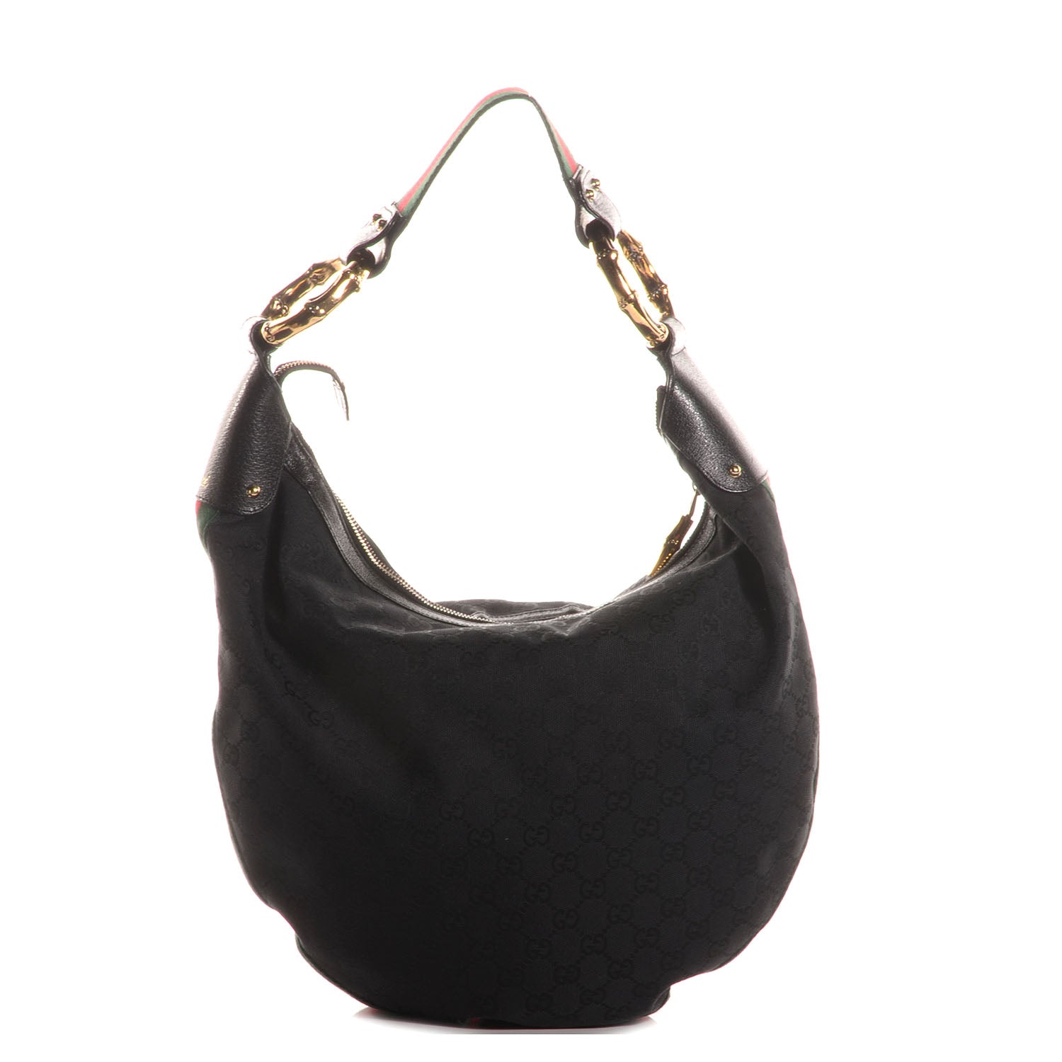 Gucci Monogram Web Bamboo Ring Hobo Black 1 of 7