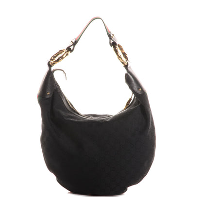 Gucci Monogram Web Bamboo Ring Hobo Black 1 of 7