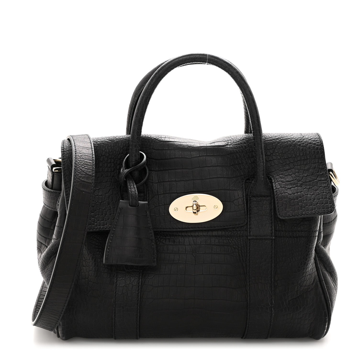Mulberry Calfskin Crocodile Embossed Small Bayswater Satchel Black 1 of 14
