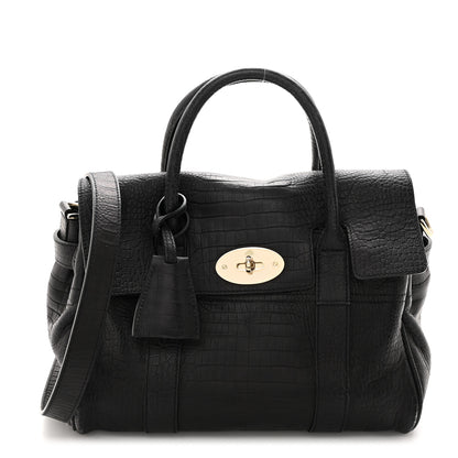 Mulberry Calfskin Crocodile Embossed Small Bayswater Satchel Black 1 of 14