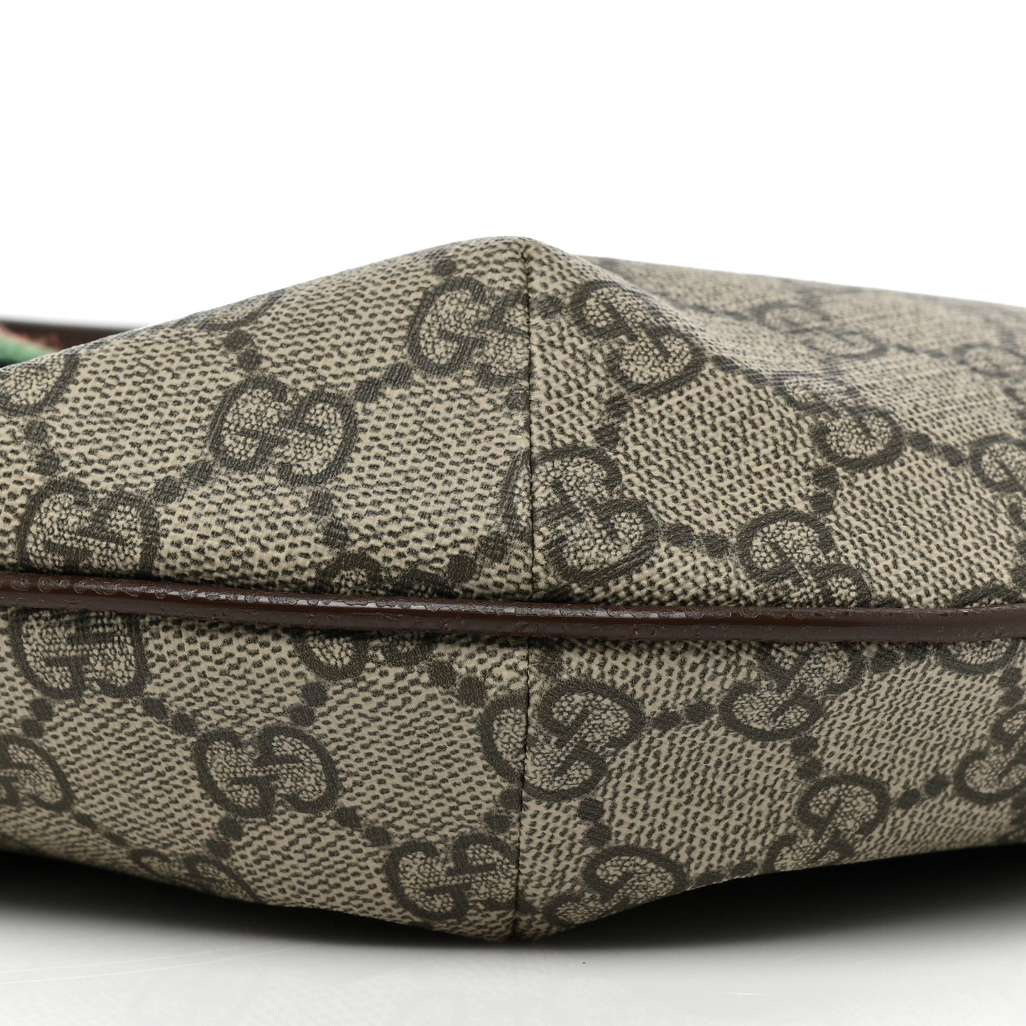 GG Supreme Monogram Textured Dollar Calfskin Web Small Ophidia Half Moon Hobo Beige Ebony New Acero