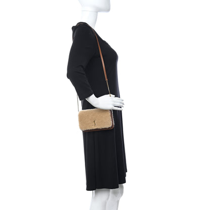Saint Laurent Shearling Monogram Phone Holder Crossbody Brown 2 of 11