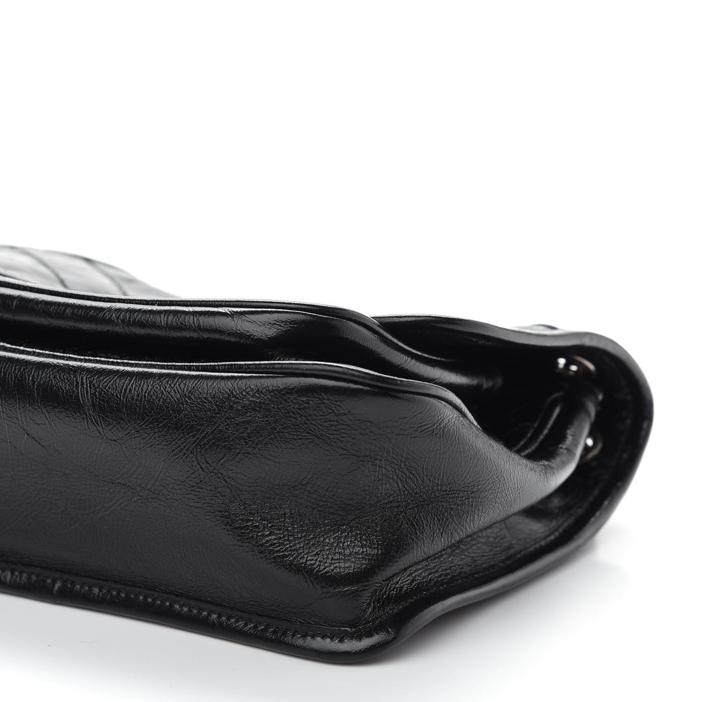 Crinkled Calfskin Matelasse Monogram Baby Niki Chain Satchel Black