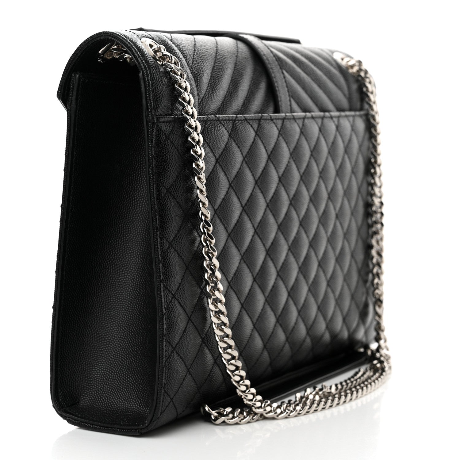 Saint Laurent Grain De Poudre Textured Mixed Matelasse Large Triquilt Monogram Satchel Black 3 of 12