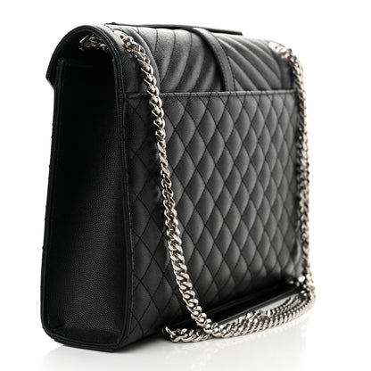 Saint Laurent Grain De Poudre Textured Mixed Matelasse Large Triquilt Monogram Satchel Black 3 of 12