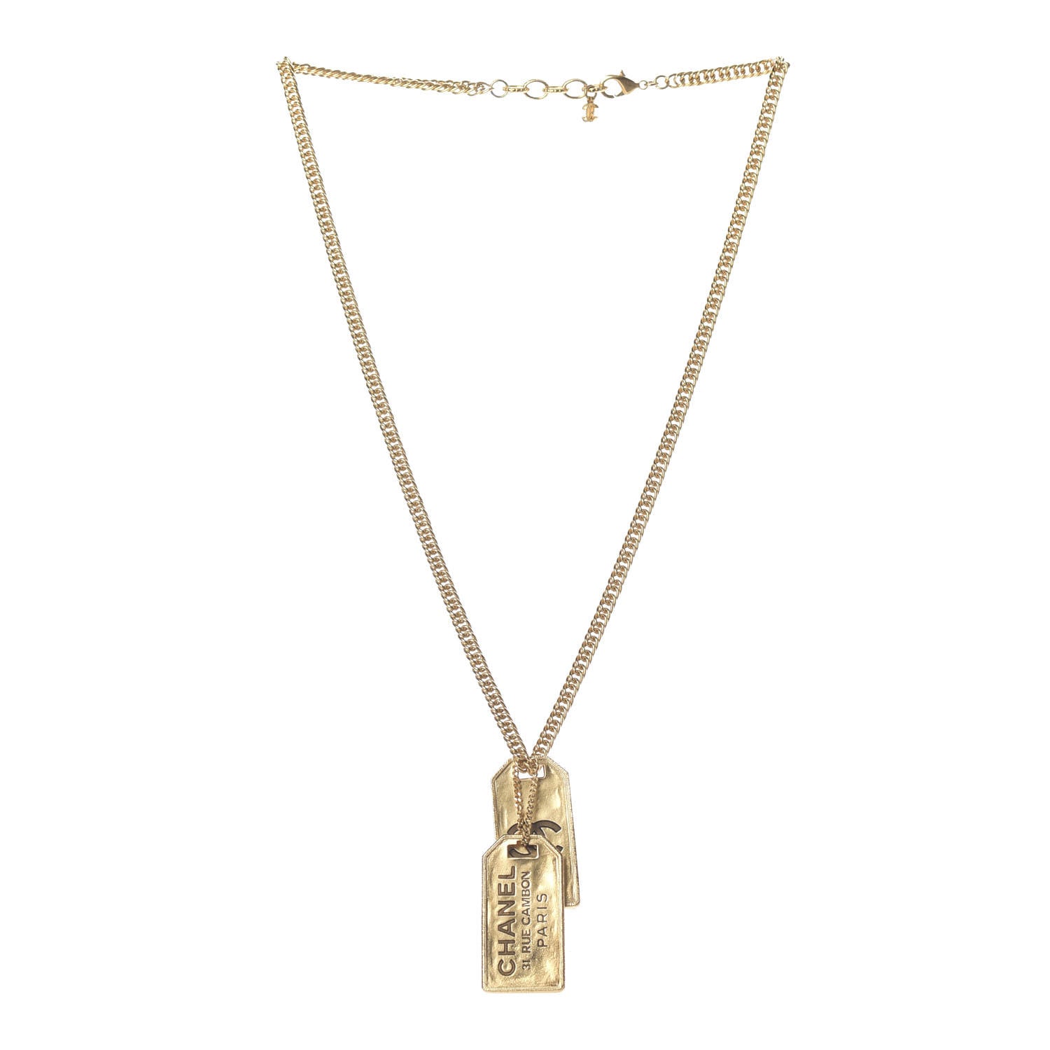 Chanel ID Dog Tag Charm Necklace Gold 3 of 6
