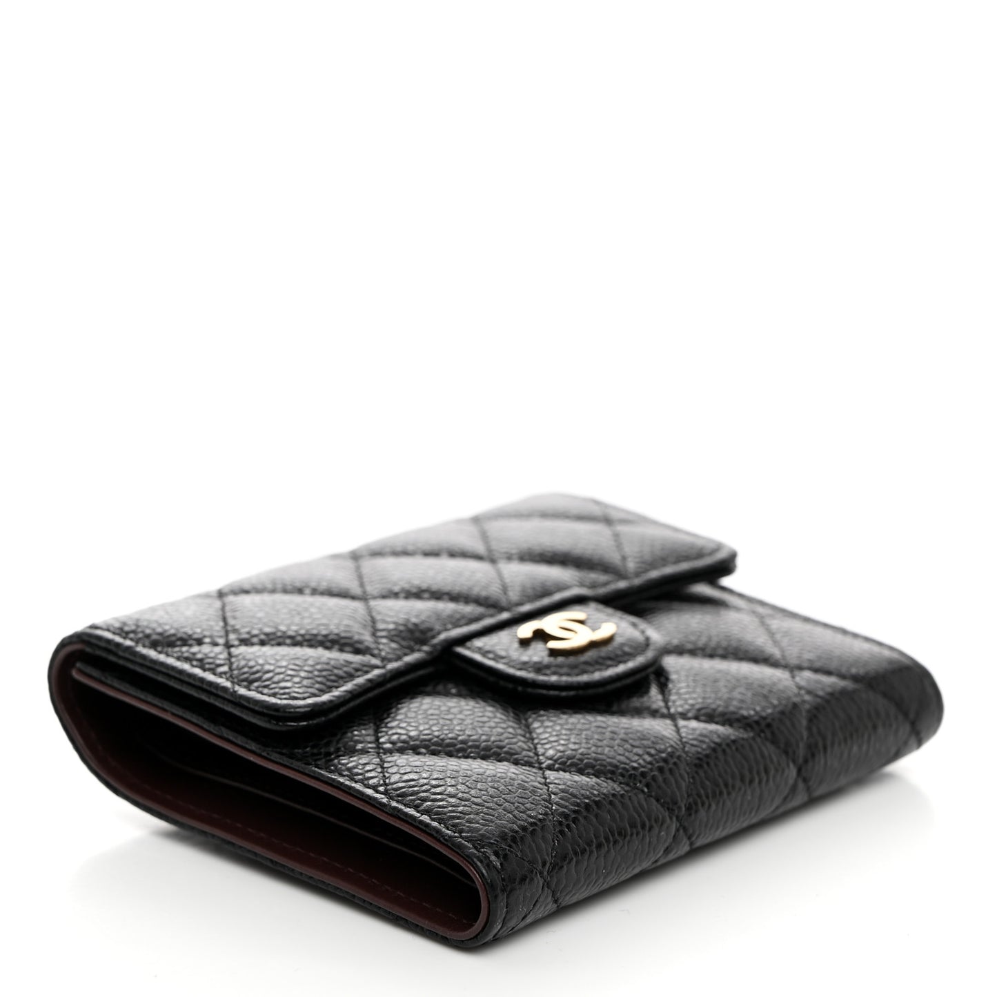 Caviar Quilted Compact Flap Wallet Black