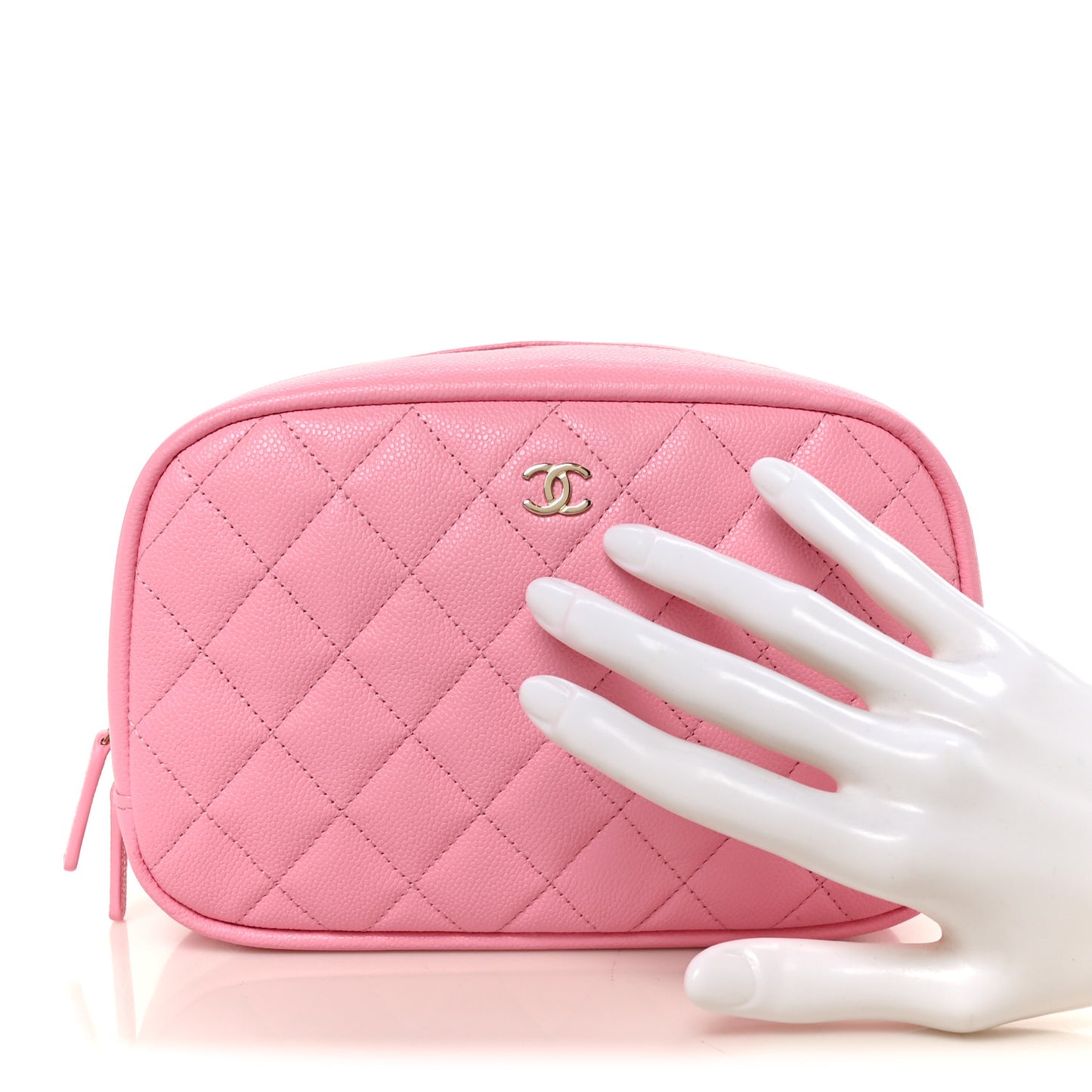 Caviar Quilted Medium Curvy Pouch Cosmetic Case Light Pink