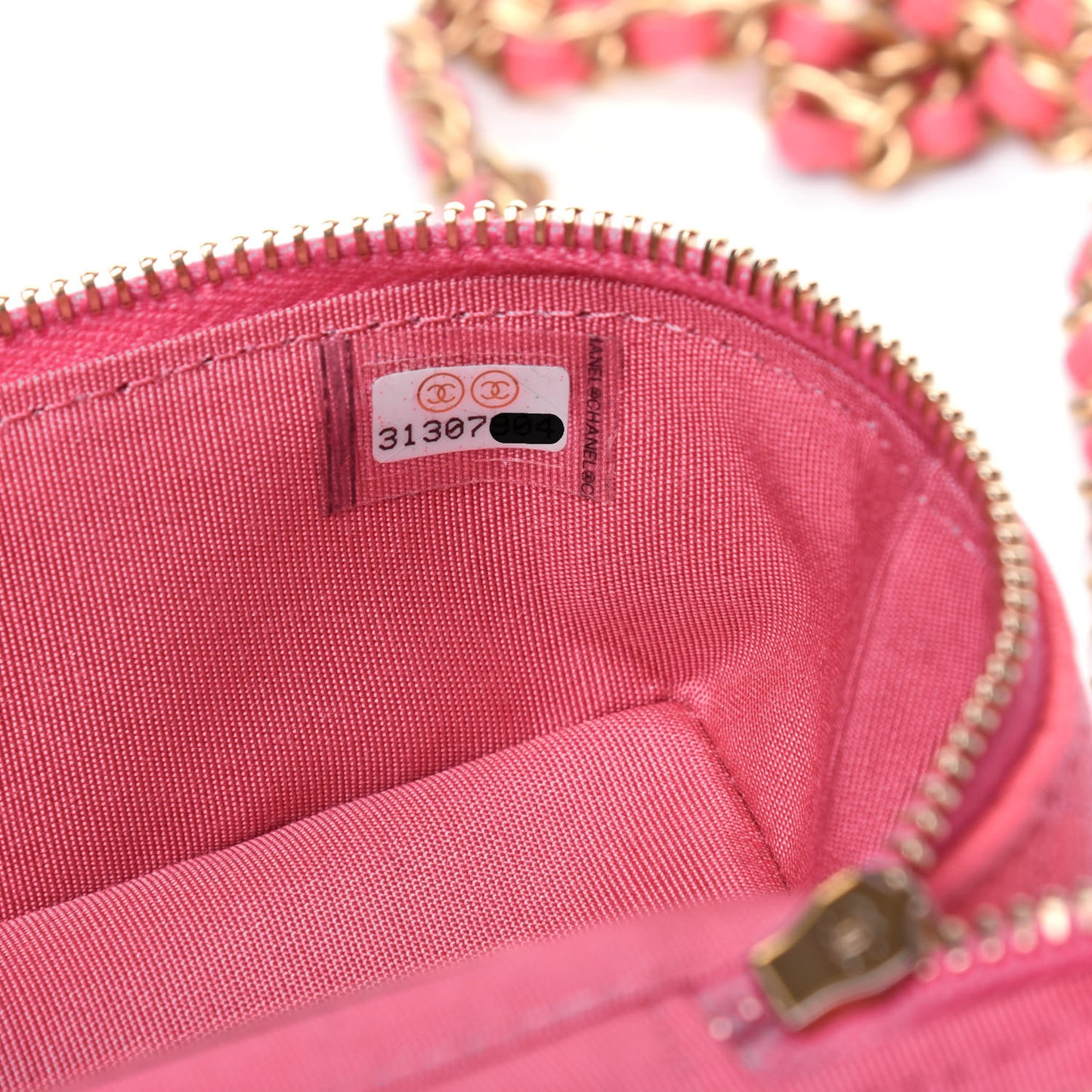 Caviar Quilted Mini Top Handle Vanity With Chain Pink