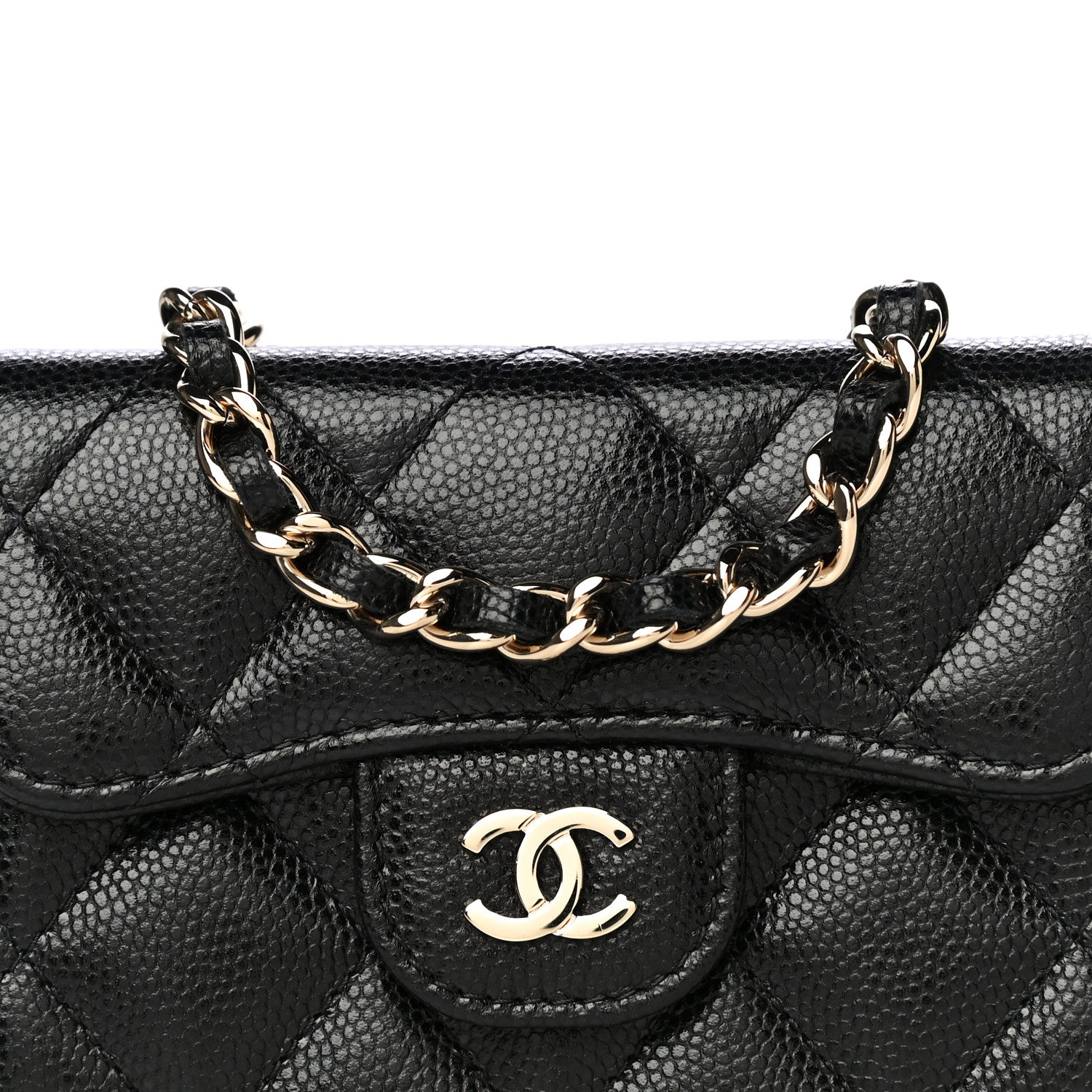 Chanel Caviar Quilted Flap Card Holder Chain Wristlet Black 9 of 12