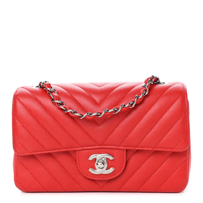 Chanel Caviar Chevron Quilted Mini Rectangular Flap Red 1 of 4