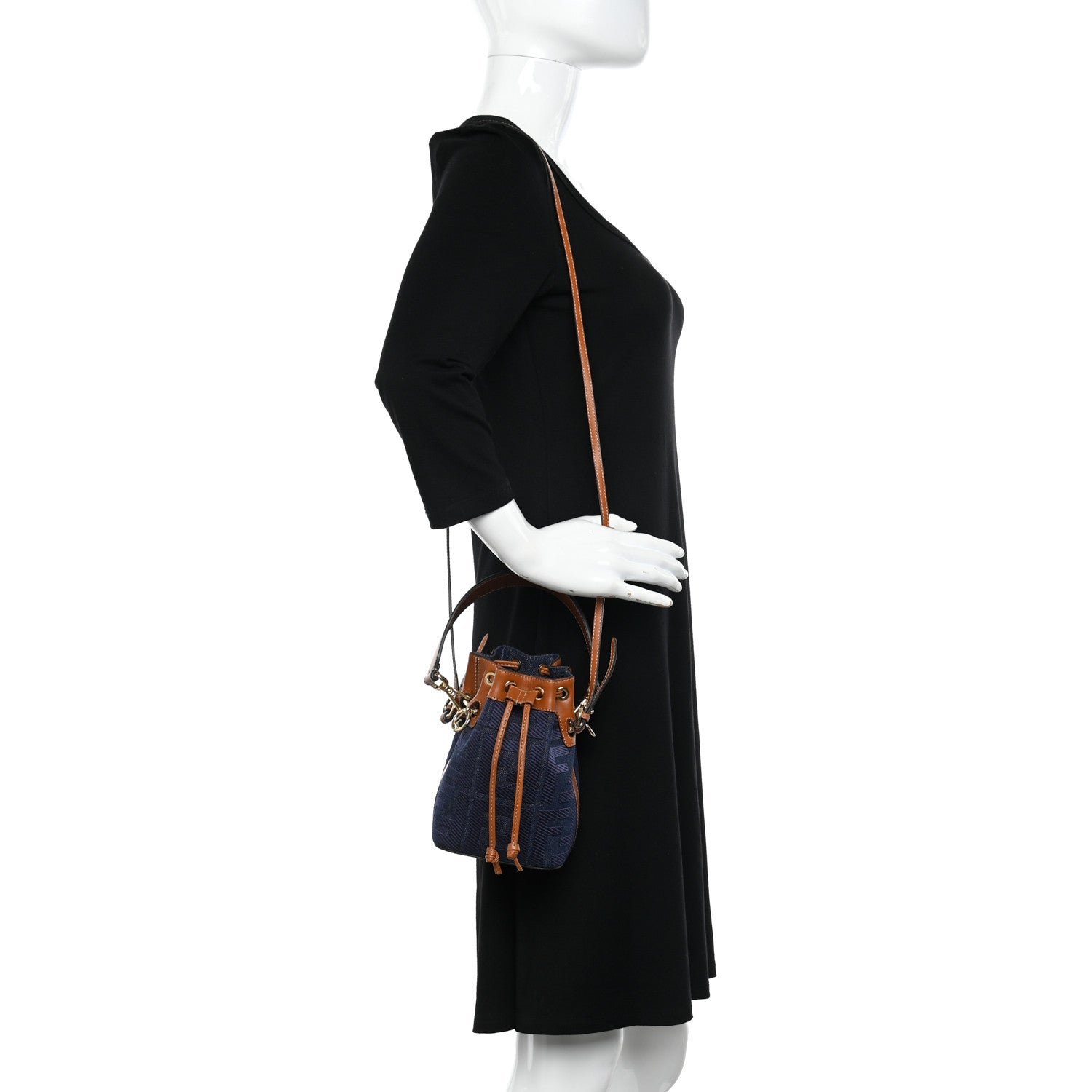 Fendi Denim Vitello King F is Fendi FF Embroidered Mini Mon Tresor Bucket Bag Blue Cuoio 2 of 8