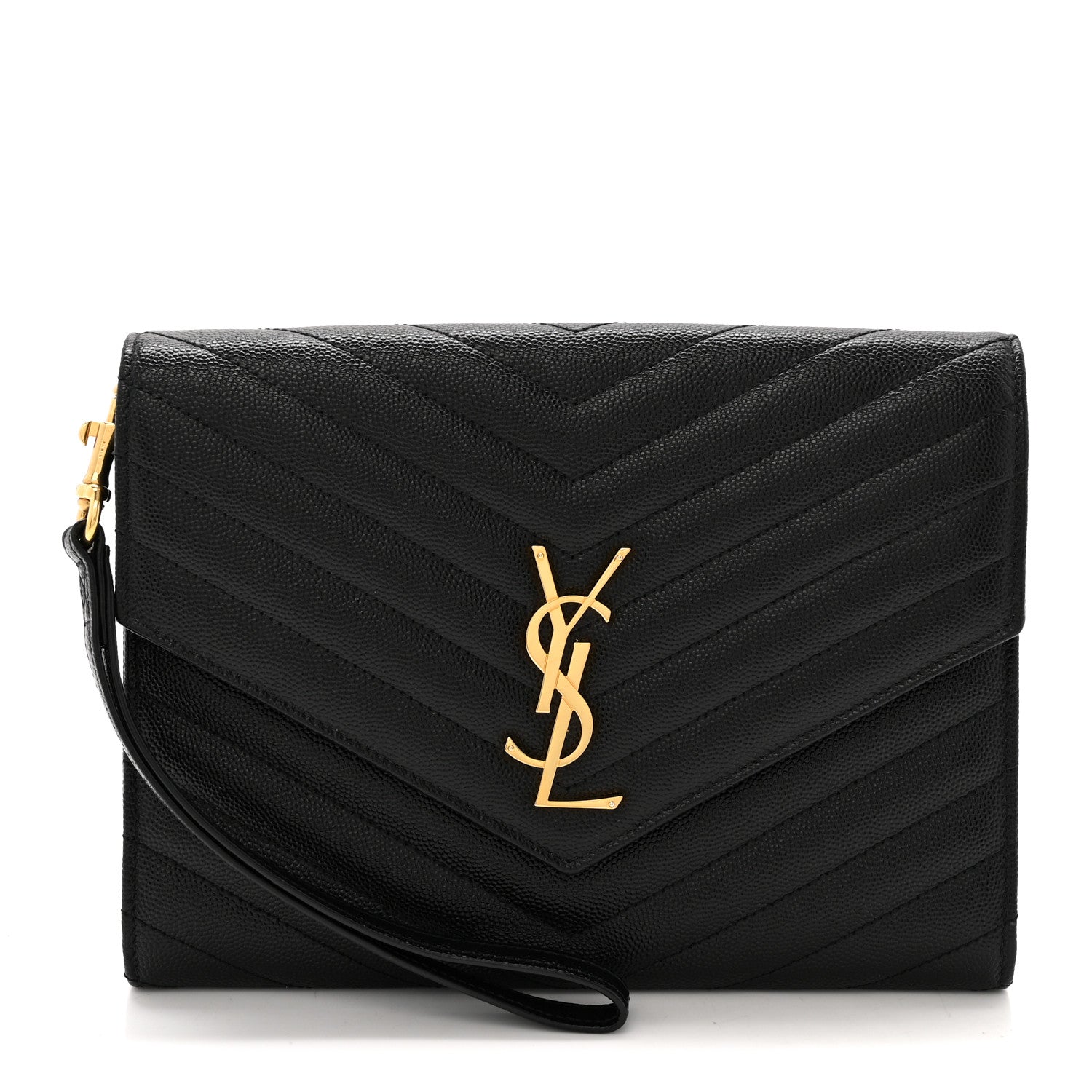 Saint Laurent Grain De Poudre Matelasse Chevron Monogram Envelope Clutch Black 1 of 12